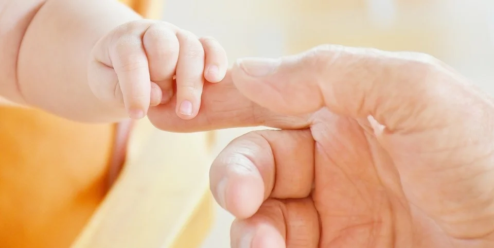 Babyhand an Hand eines Erwachsenen